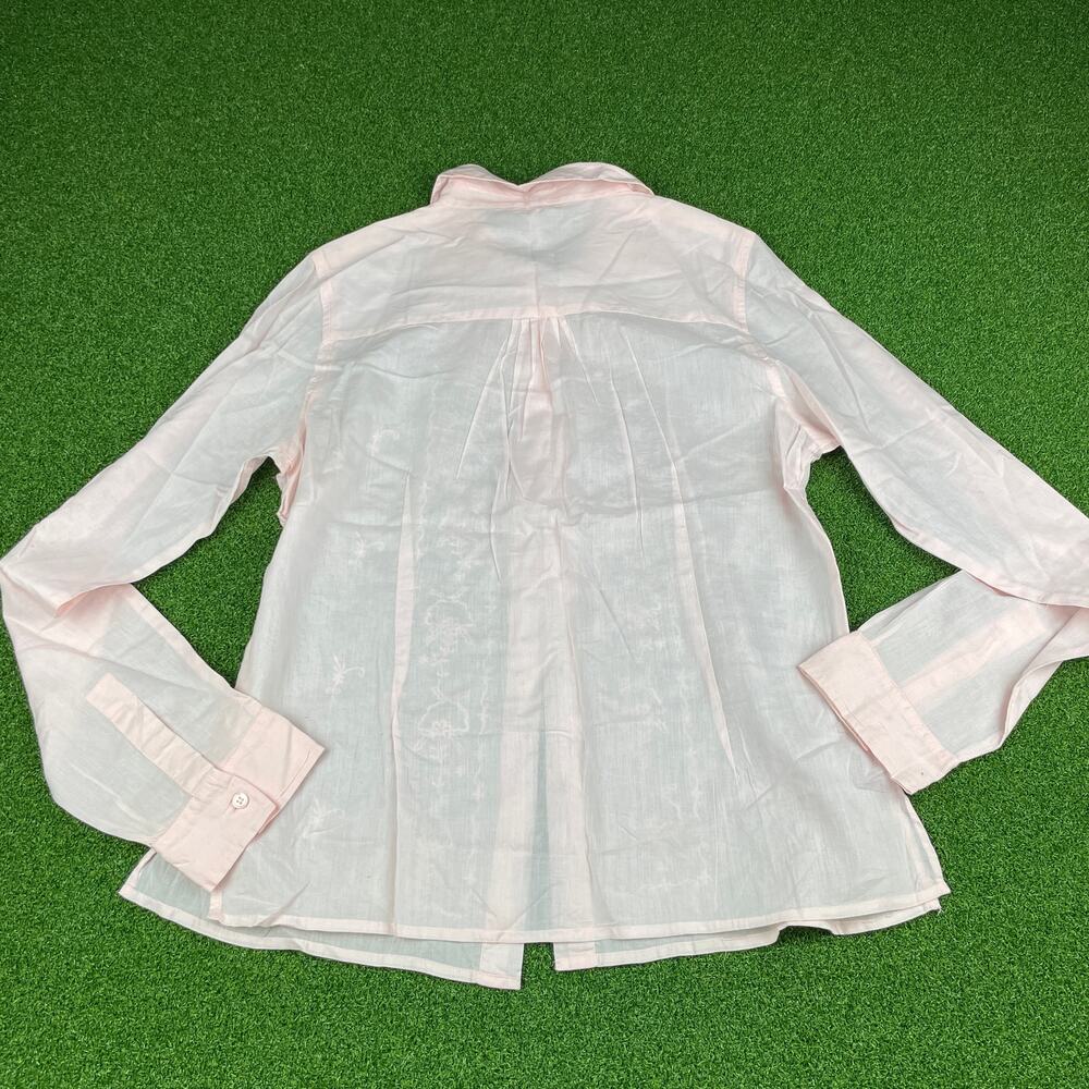 Lavender Star Pink Embroidered Long Sleeve Boho Sheer Button Up Shirt Sz L - Picture 2 of 6